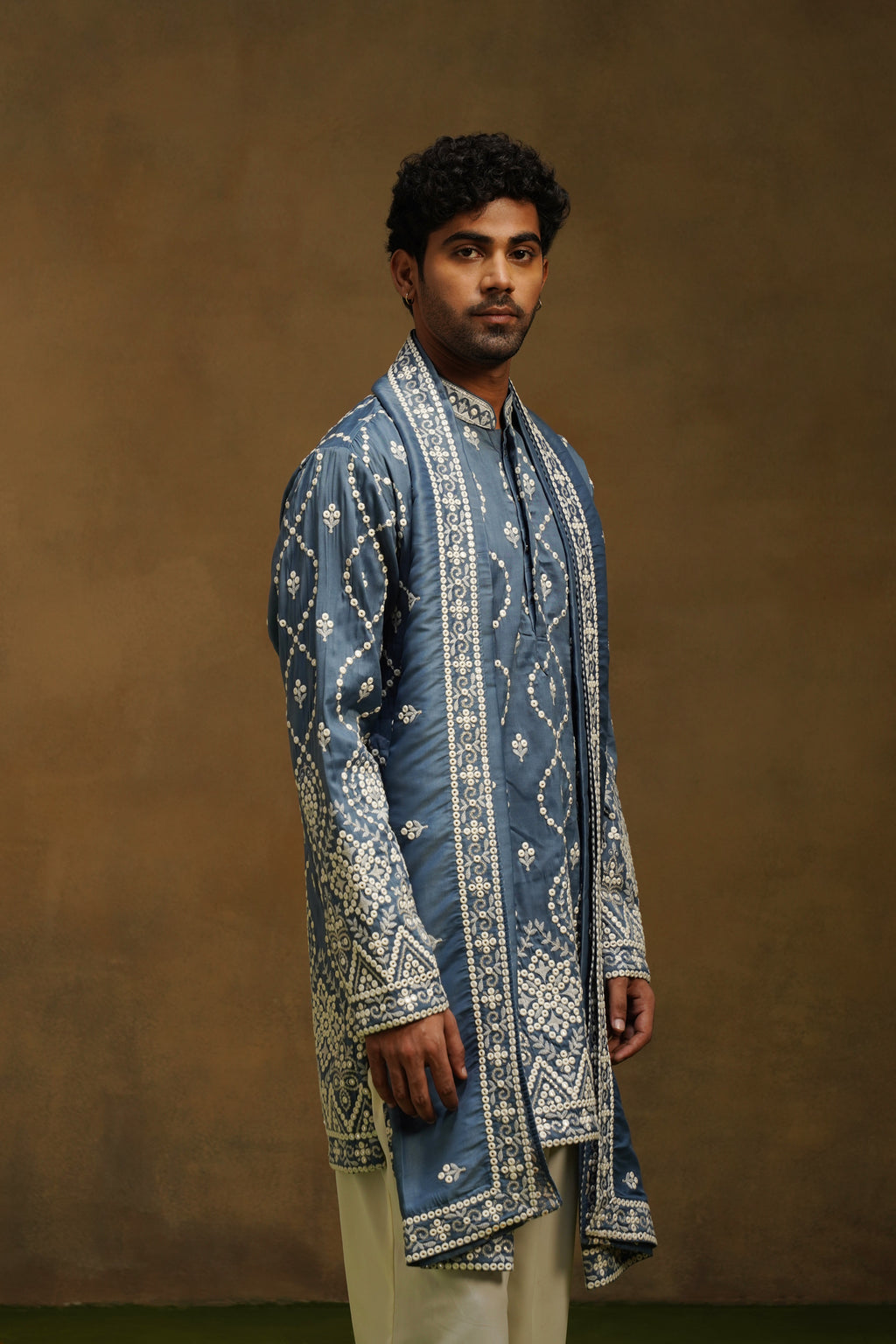 Steel Blue Threadwork Kurta Set