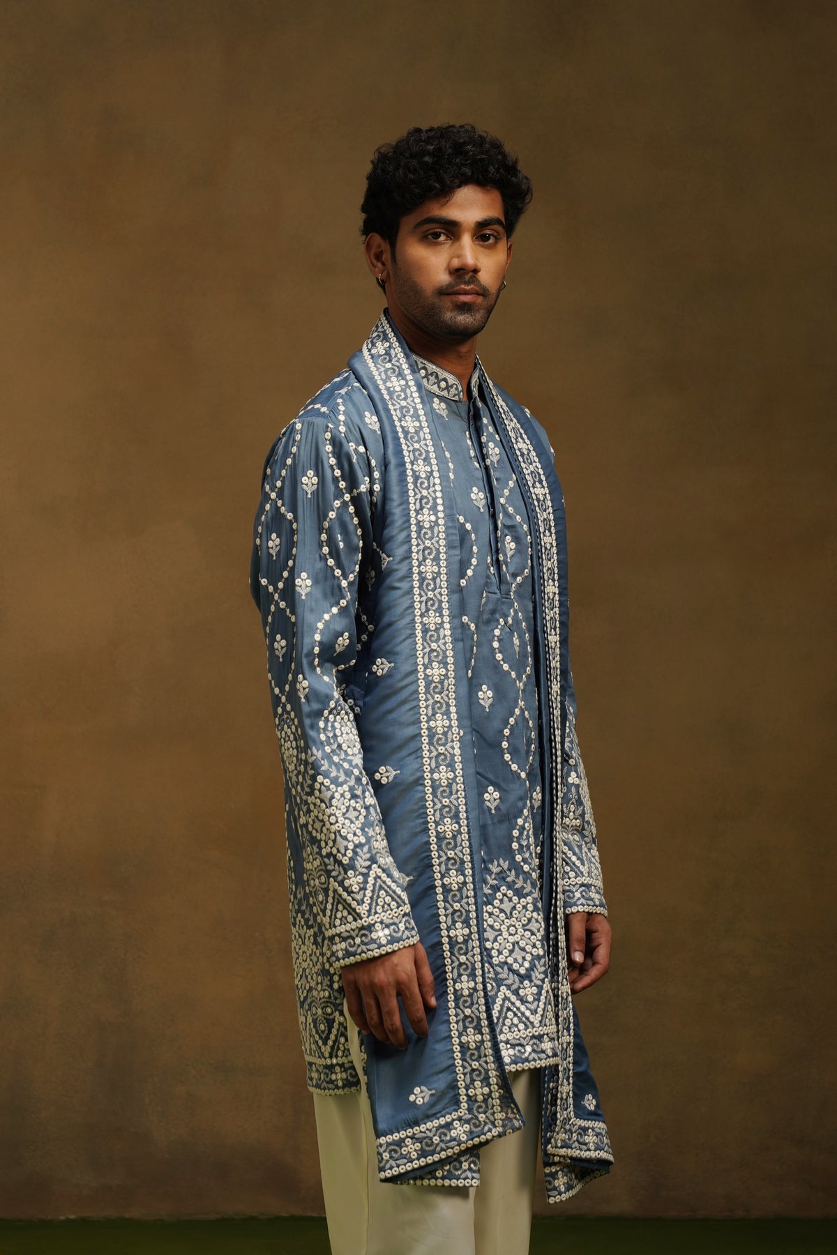 Steel Blue Threadwork Kurta Set