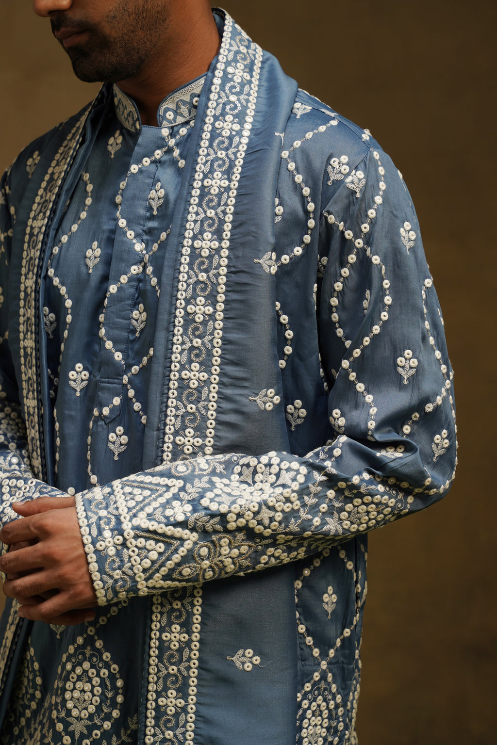 Steel Blue Threadwork Kurta Set