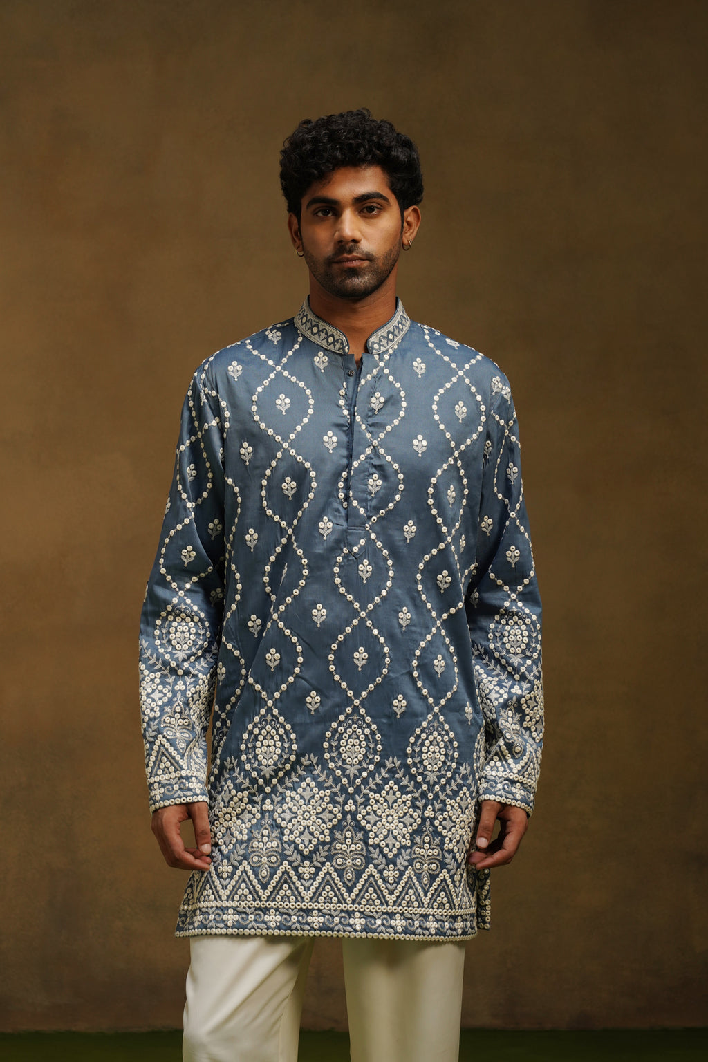 Steel Blue Threadwork Kurta Set