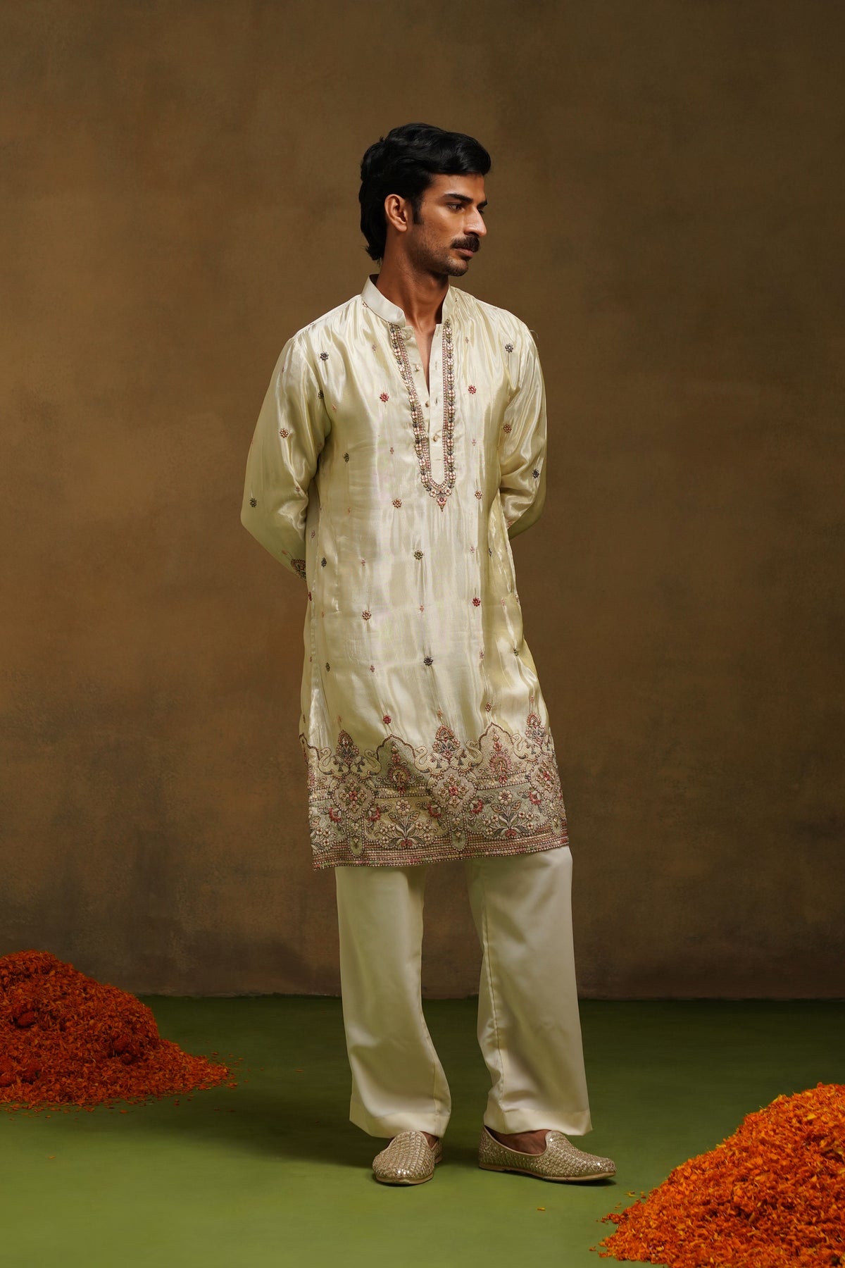 Champagne Tissue Silk Kurta Set