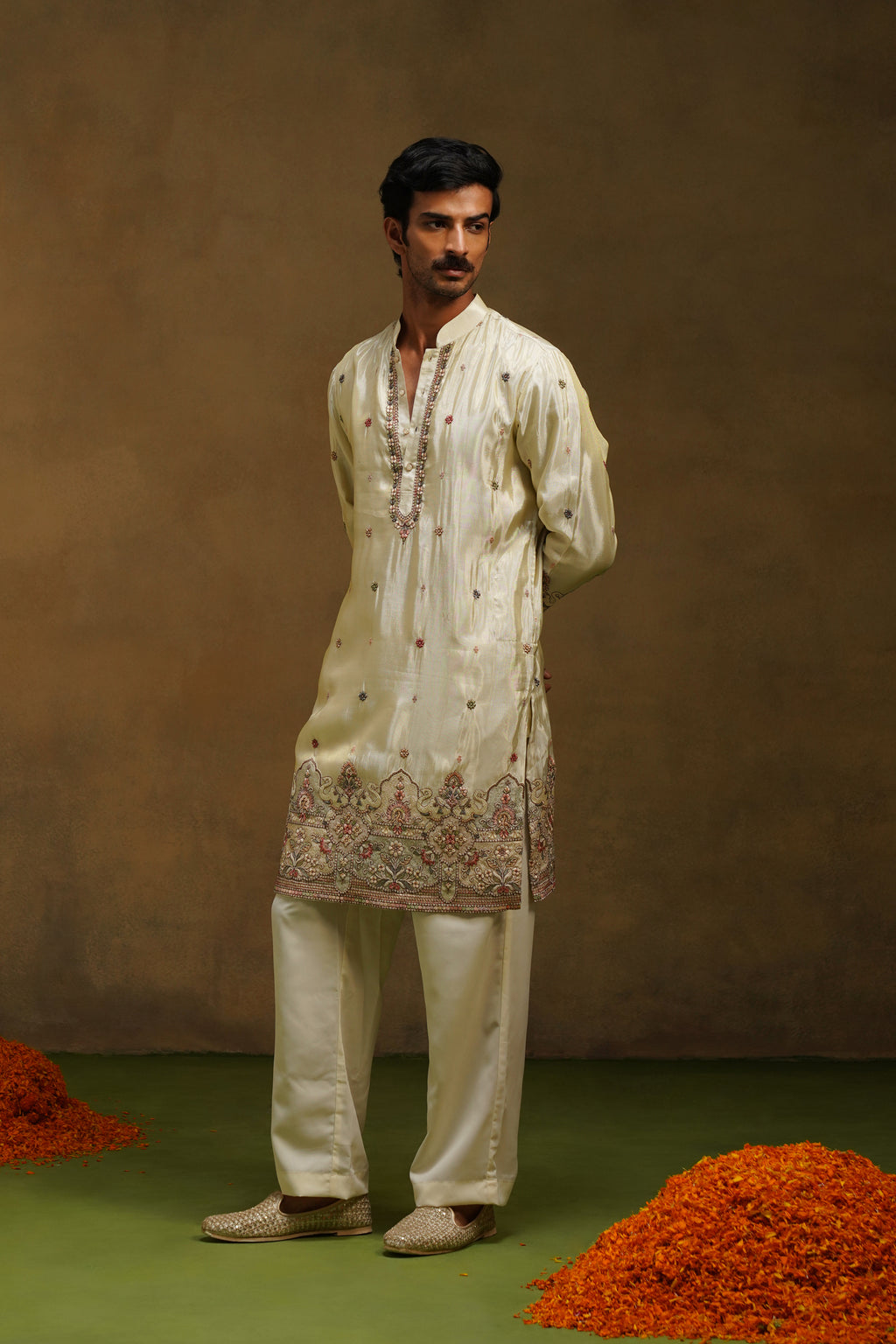 Champagne Tissue Silk Kurta Set