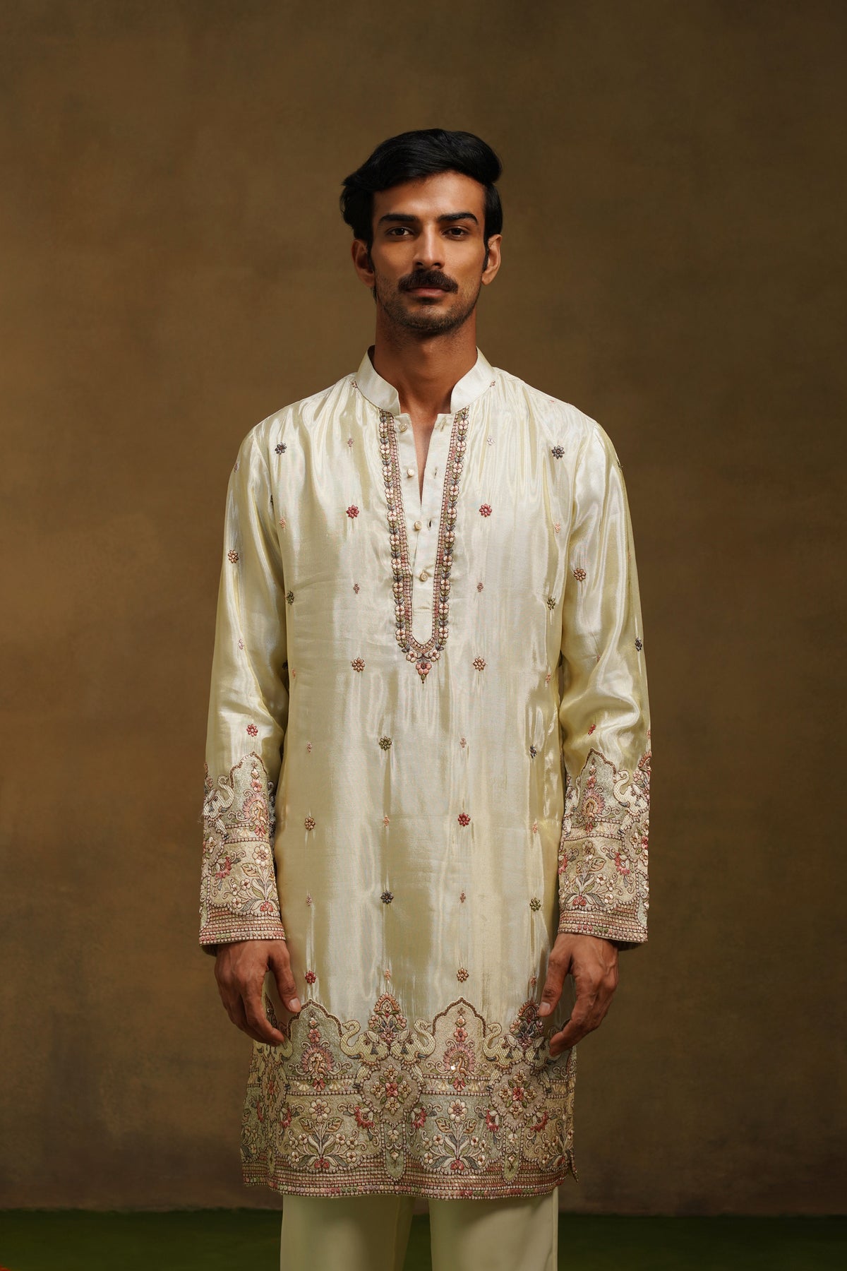 Champagne Tissue Silk Kurta Set