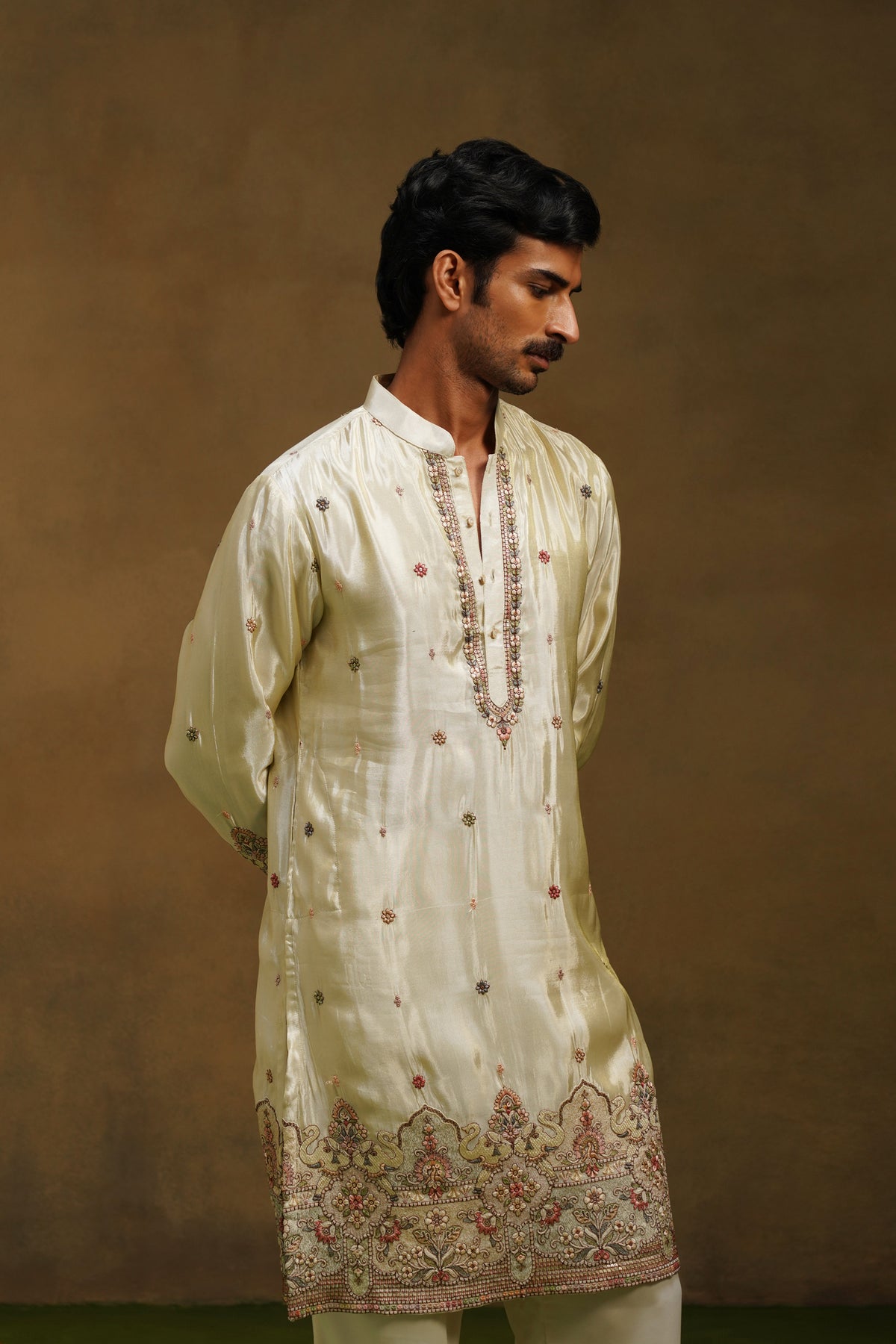 Champagne Tissue Silk Kurta Set
