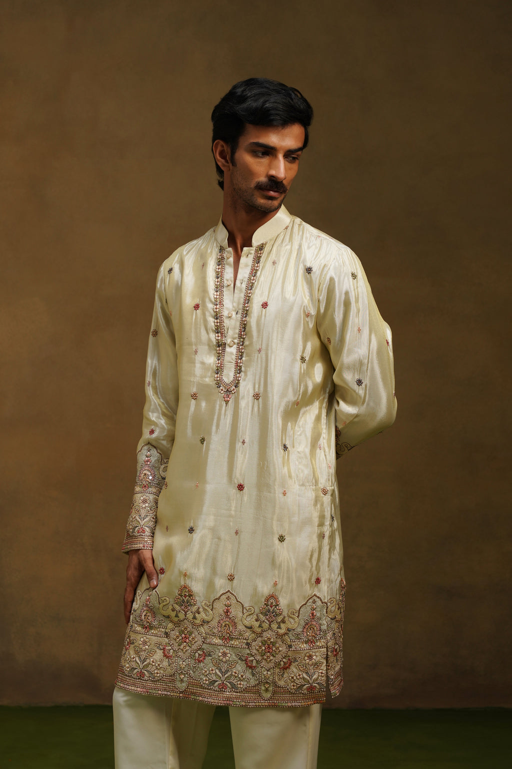 Champagne Tissue Silk Kurta Set