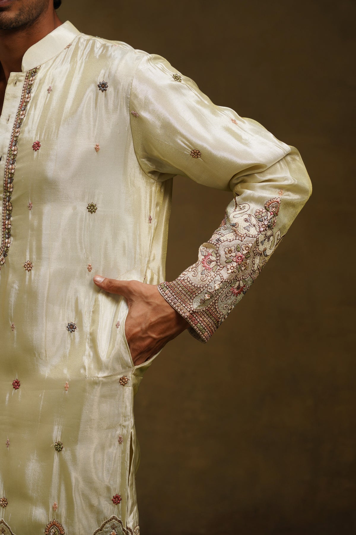 Champagne Tissue Silk Kurta Set