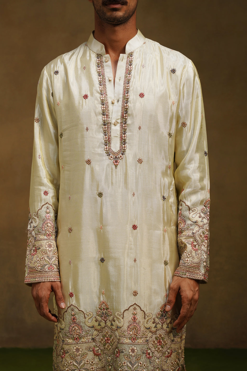 Champagne Tissue Silk Kurta Set