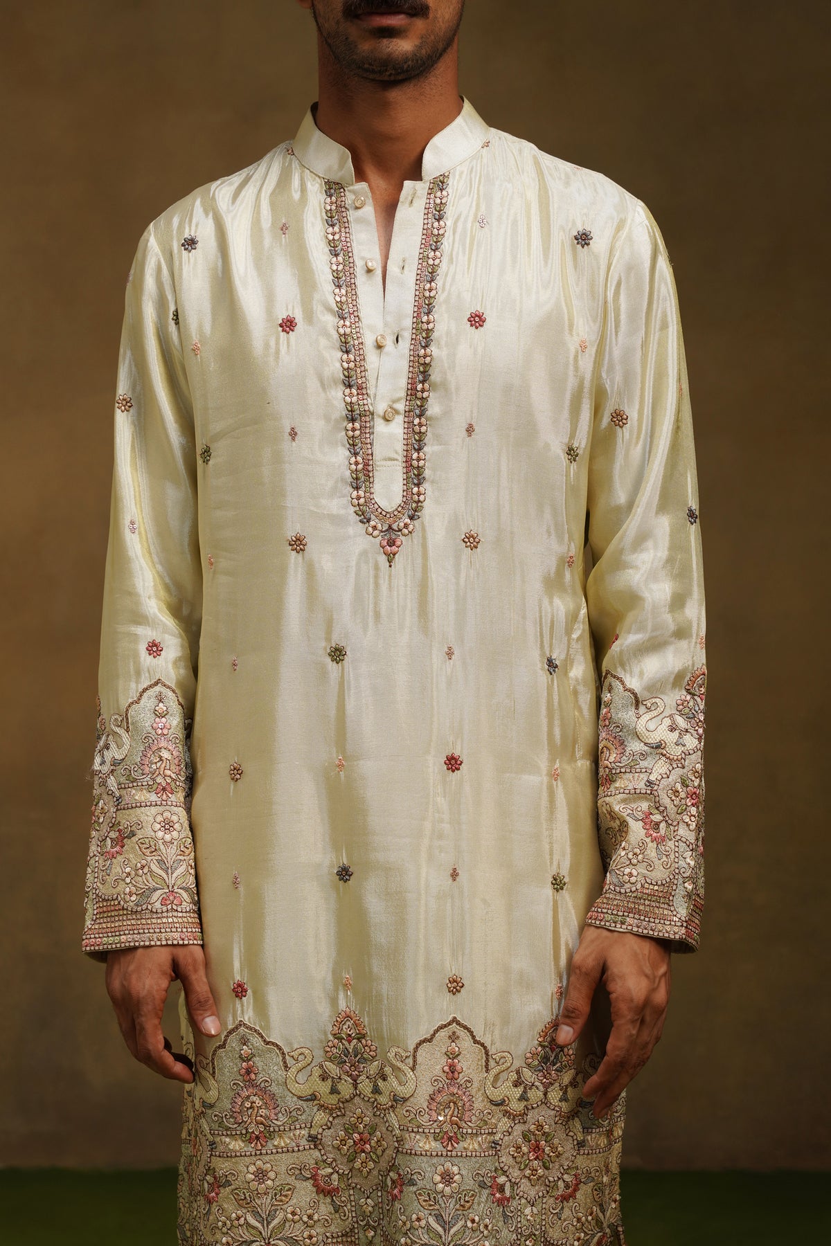 Champagne Tissue Silk Kurta Set