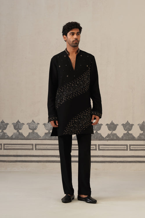 Black Cascade Handwork Japanese Kurta Set
