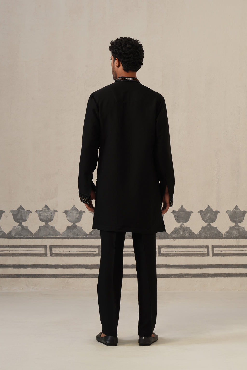 Black Cascade Handwork Japanese Kurta Set