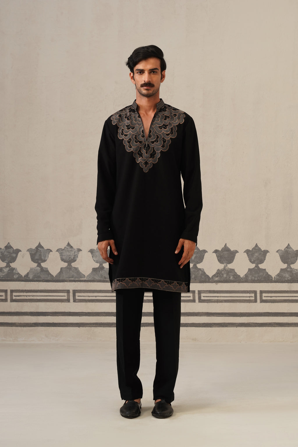 Black Gulzar Beadwork Japanese Kurta Set