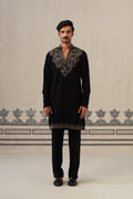 Black Gulzar Beadwork Japanese Kurta Set