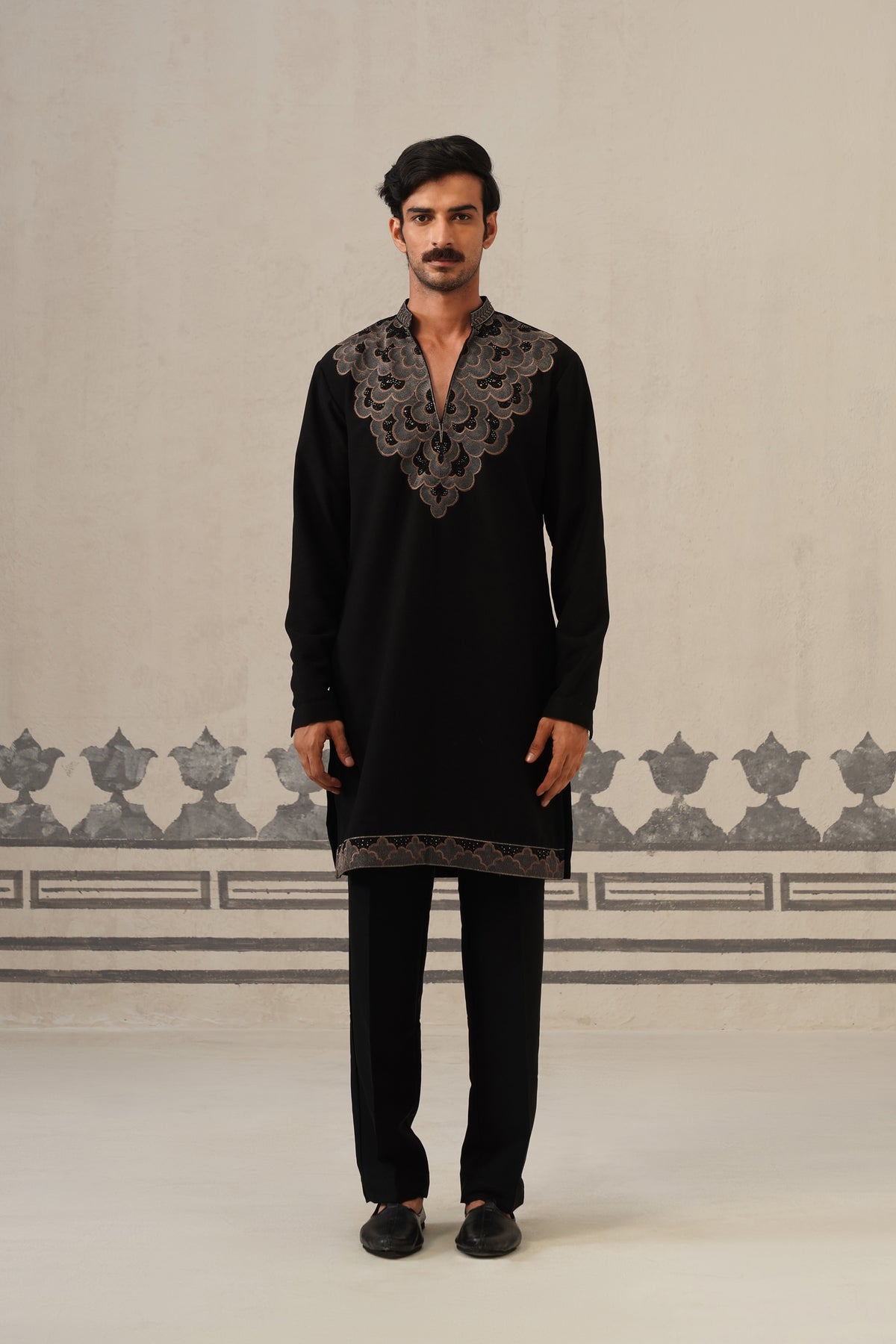 Black Gulzar Beadwork Japanese Kurta Set