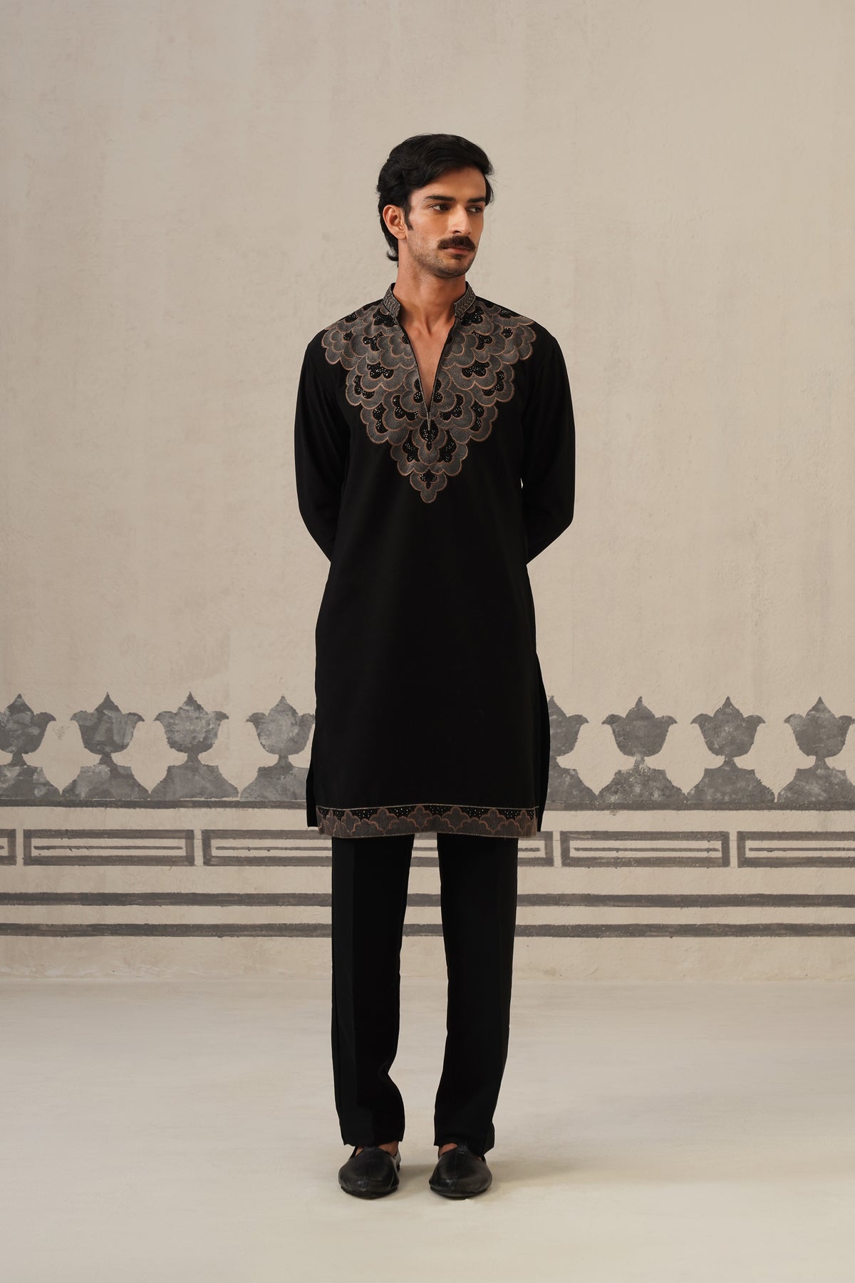Black Gulzar Beadwork Japanese Kurta Set