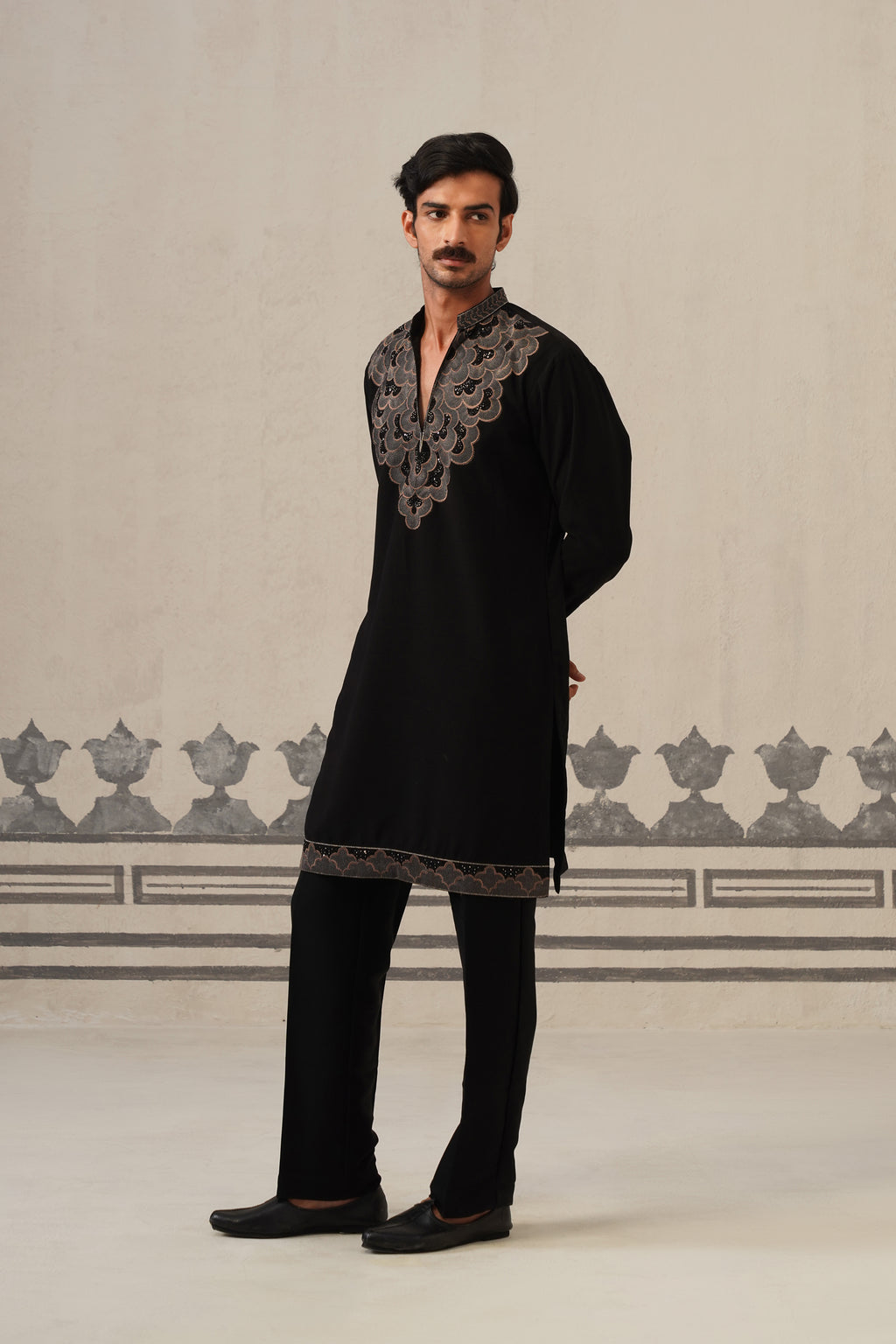 Black Gulzar Beadwork Japanese Kurta Set