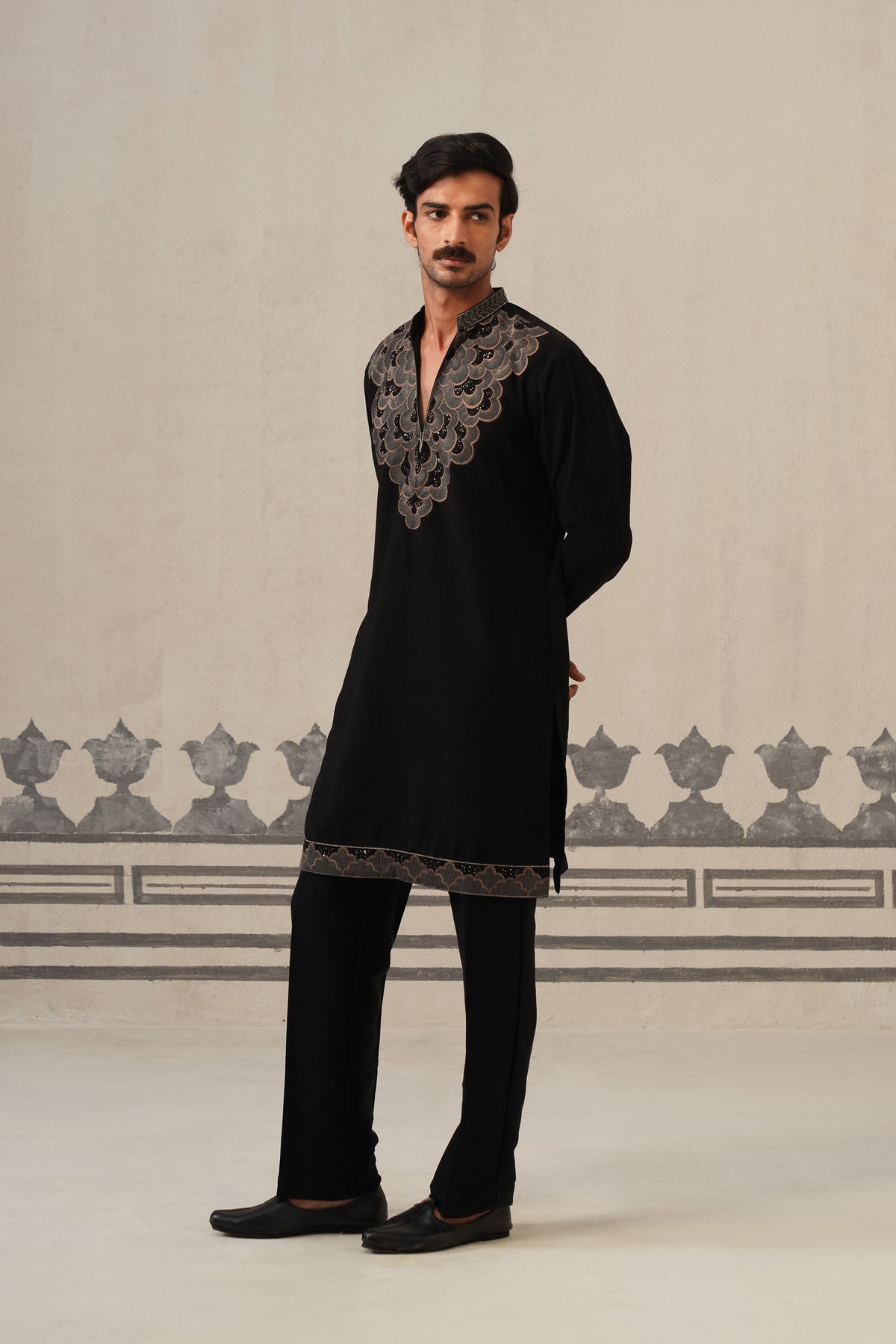 Black Gulzar Beadwork Japanese Kurta Set