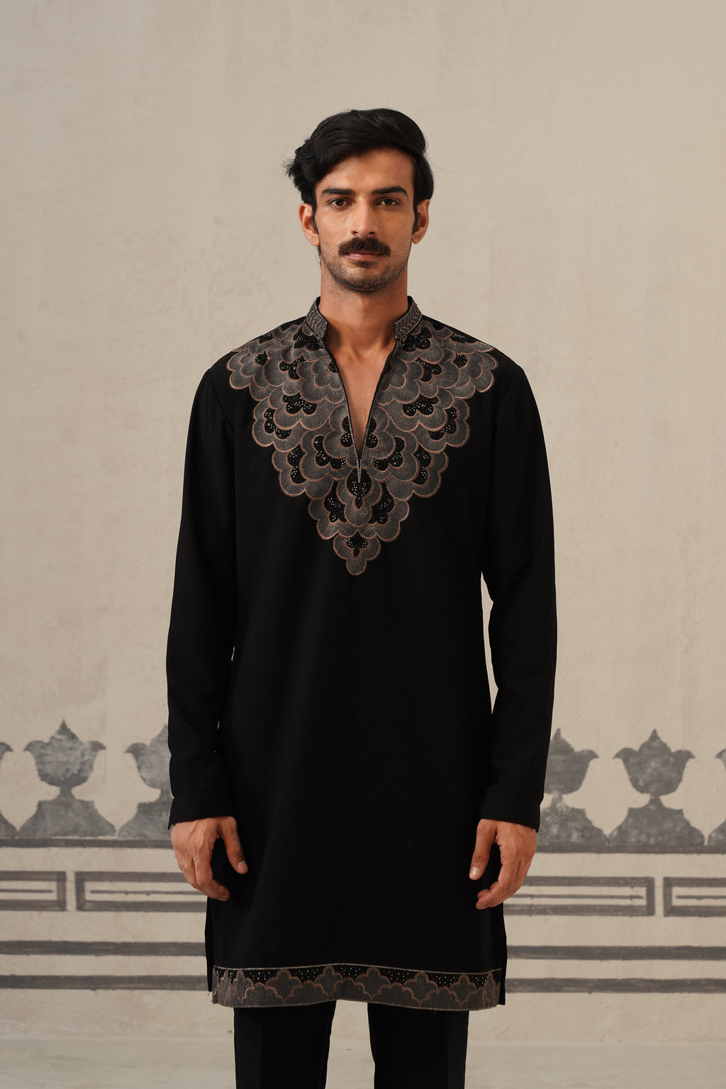 Black Gulzar Beadwork Japanese Kurta Set