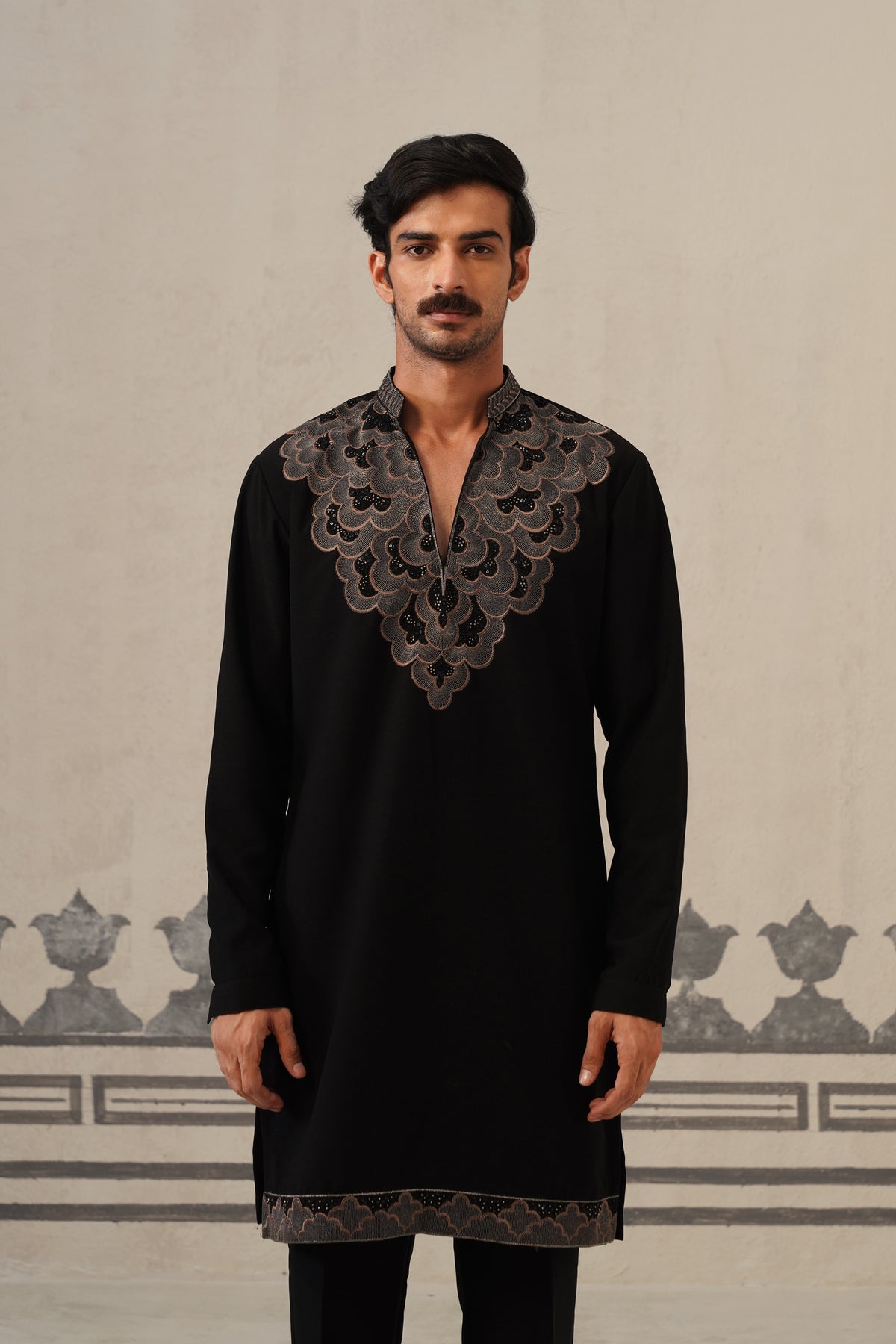 Black Gulzar Beadwork Japanese Kurta Set