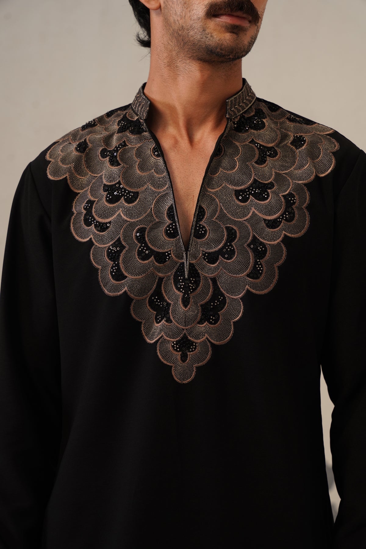 Black Gulzar Beadwork Japanese Kurta Set