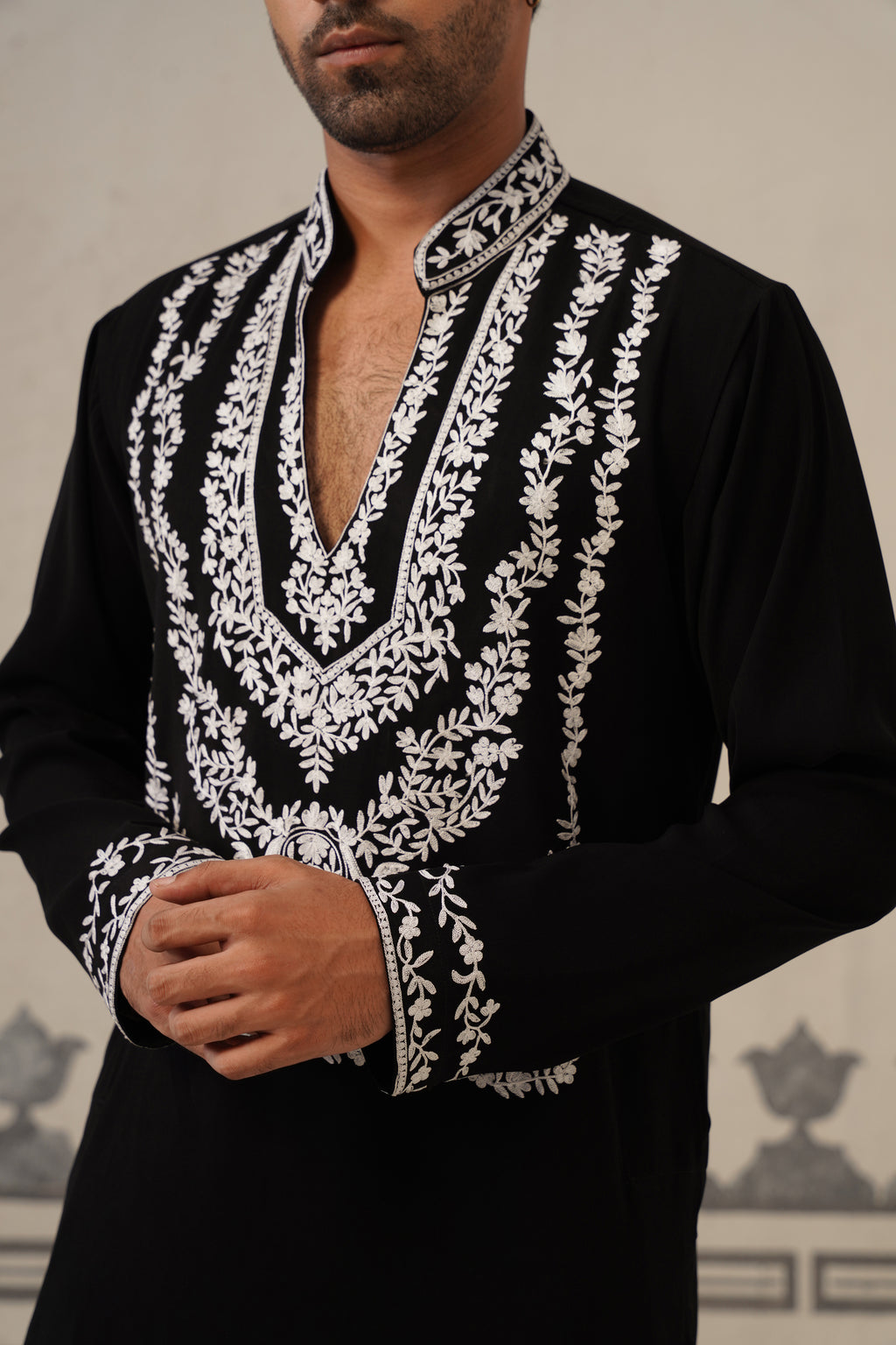 Black Belari Threadwork Kurta Set