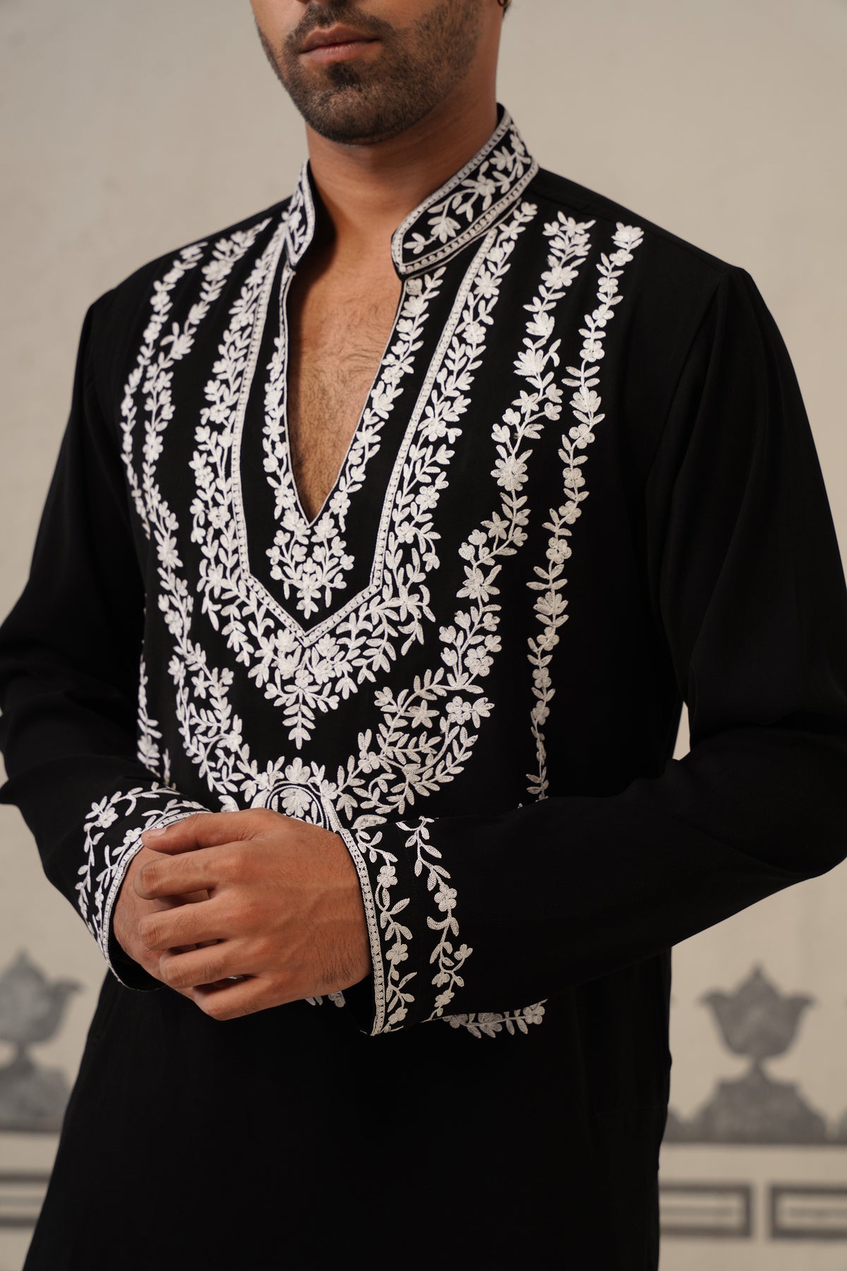Black Belari Threadwork Kurta Set