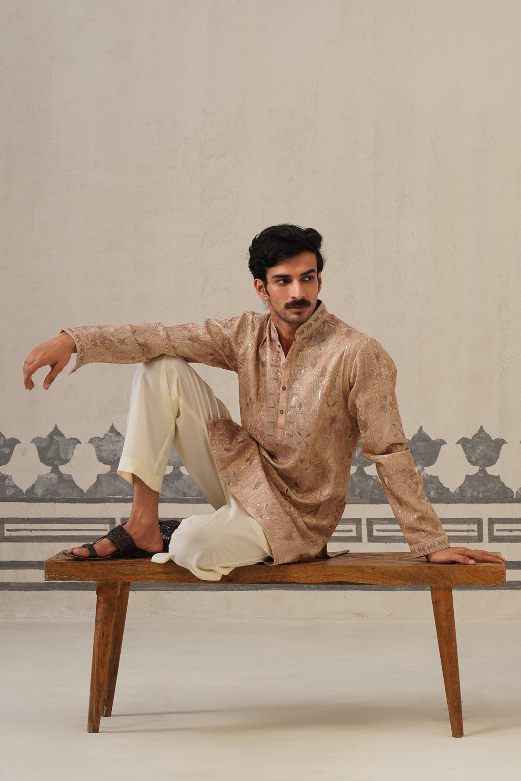 Onion Pink Jacquard Print Kurta Set