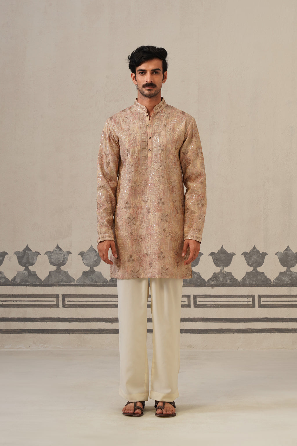 Onion Pink Jacquard Print Kurta Set