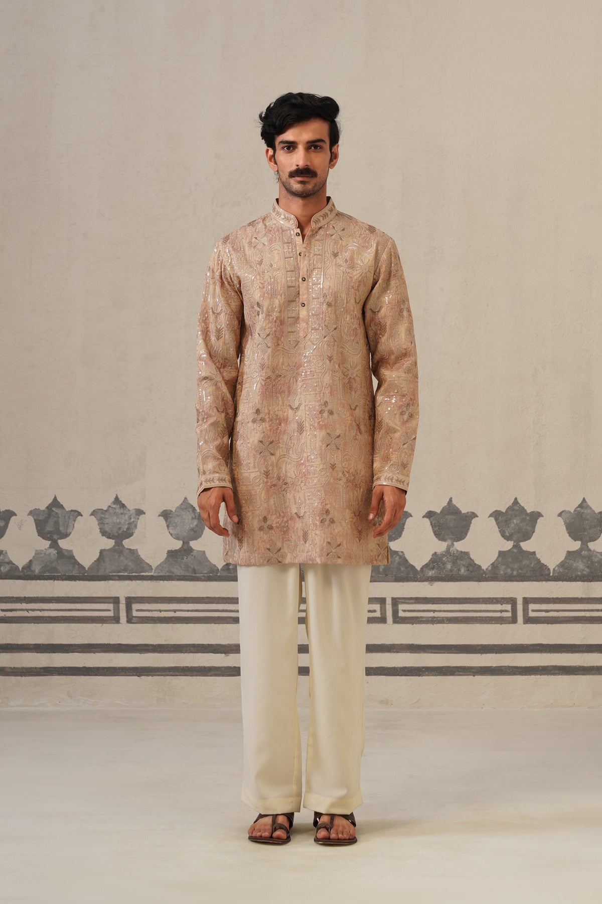 Onion Pink Jacquard Print Kurta Set