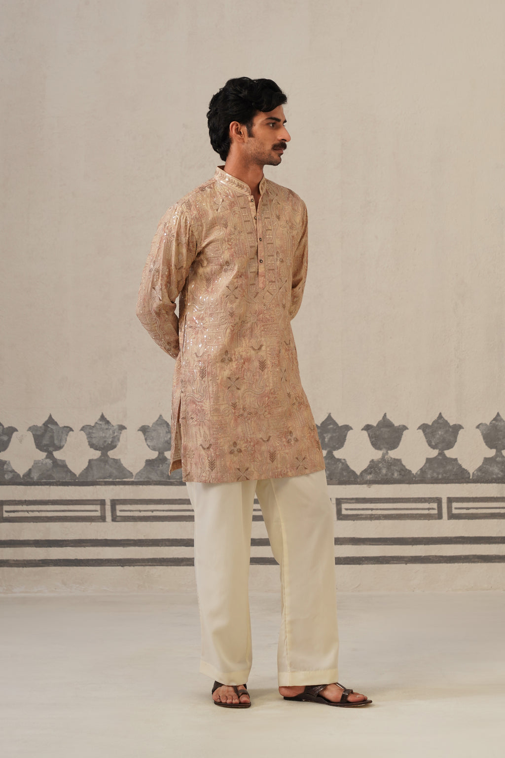 Onion Pink Jacquard Print Kurta Set