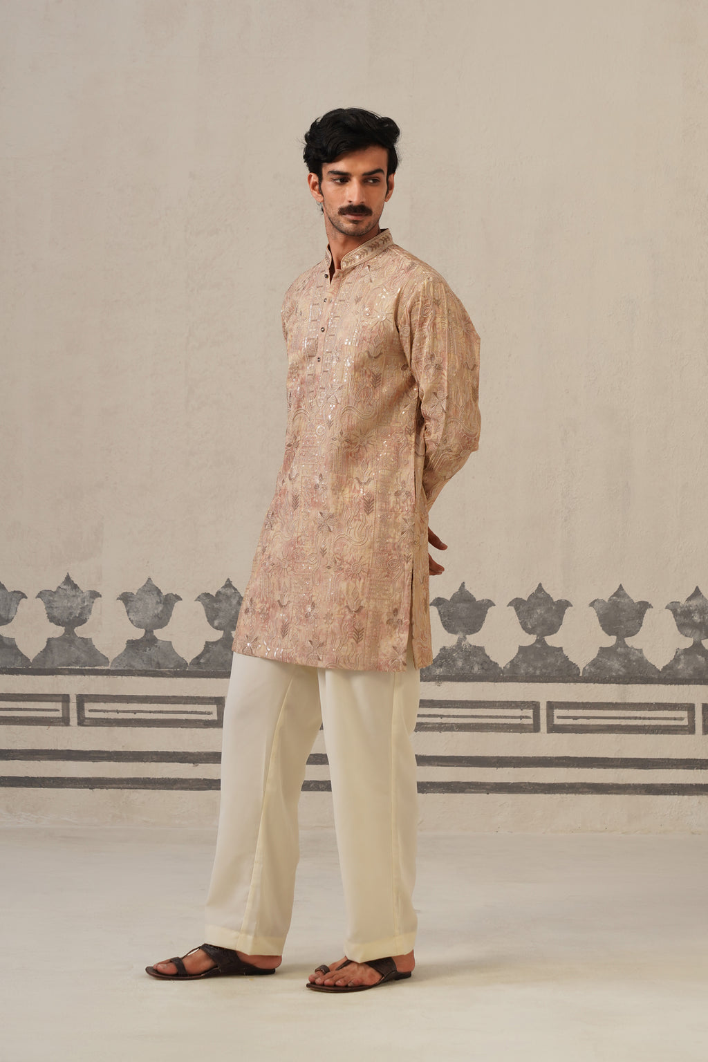 Onion Pink Jacquard Print Kurta Set