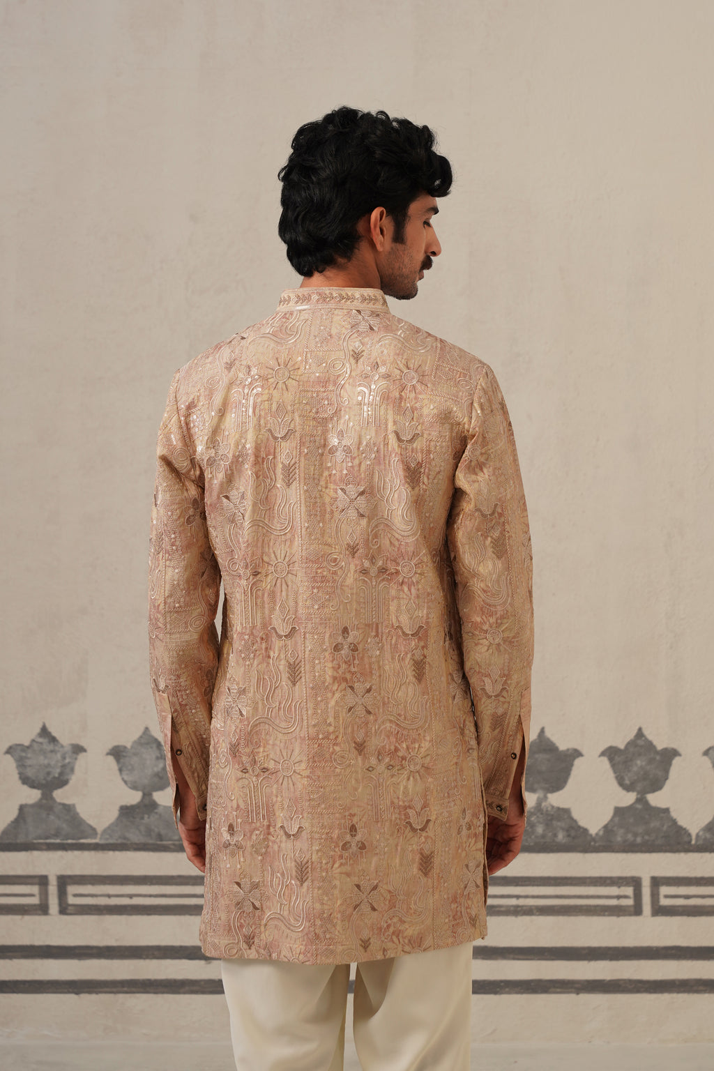 Onion Pink Jacquard Print Kurta Set
