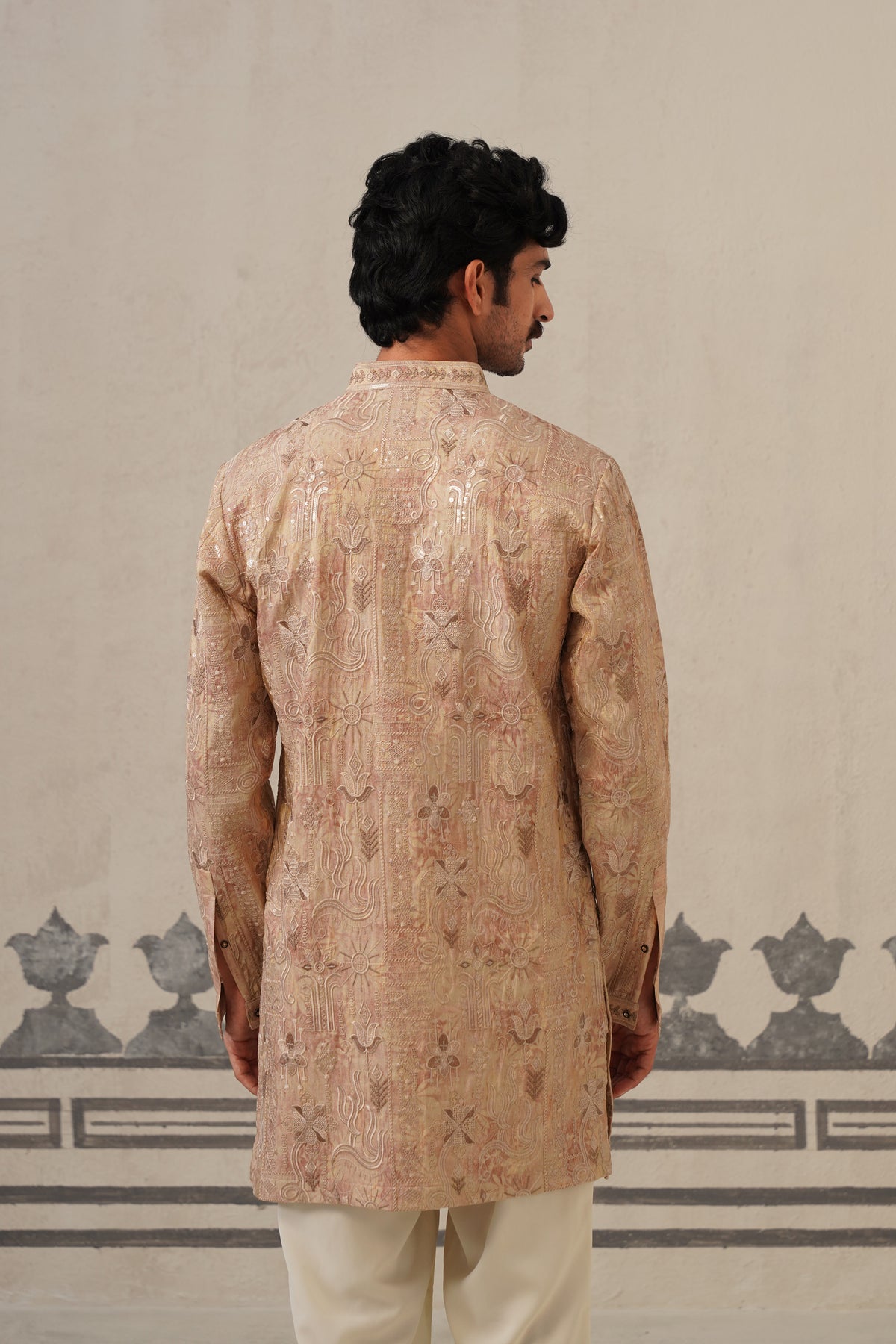 Onion Pink Jacquard Print Kurta Set
