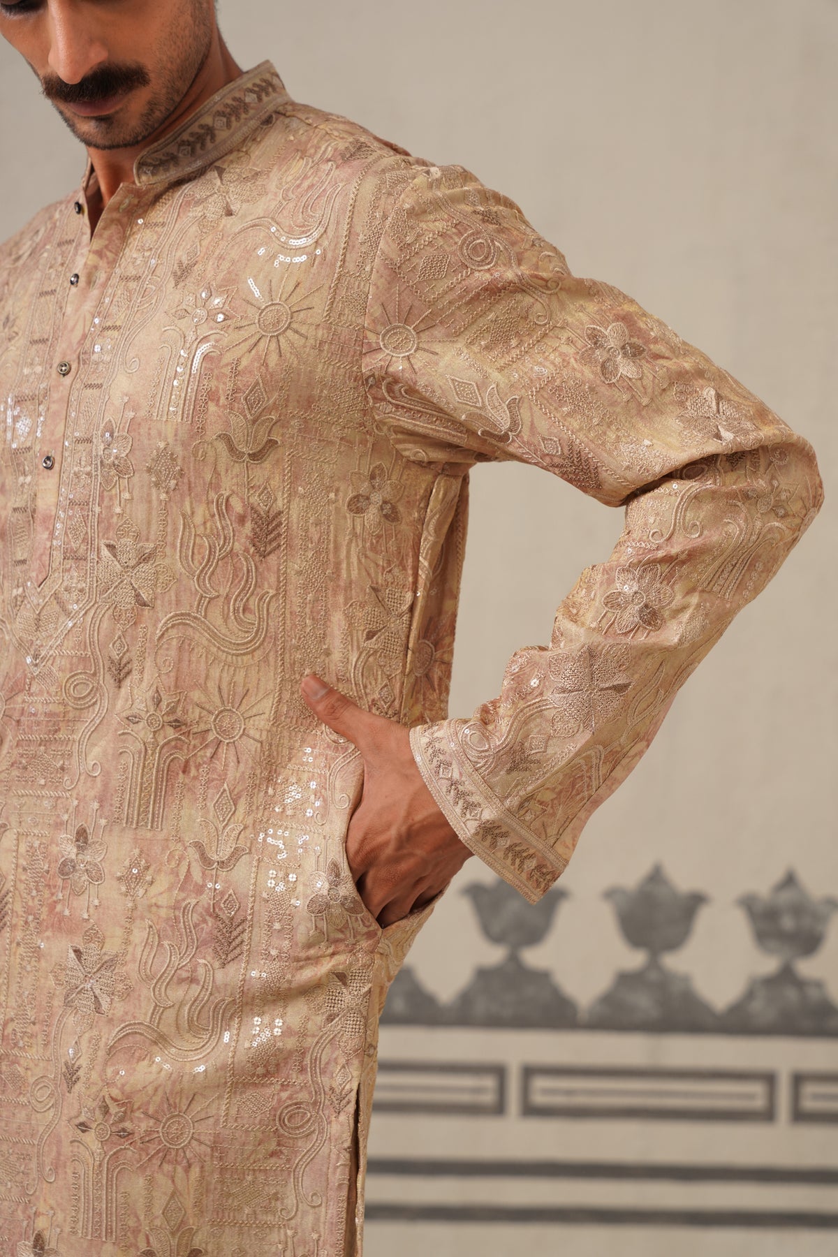 Onion Pink Jacquard Print Kurta Set