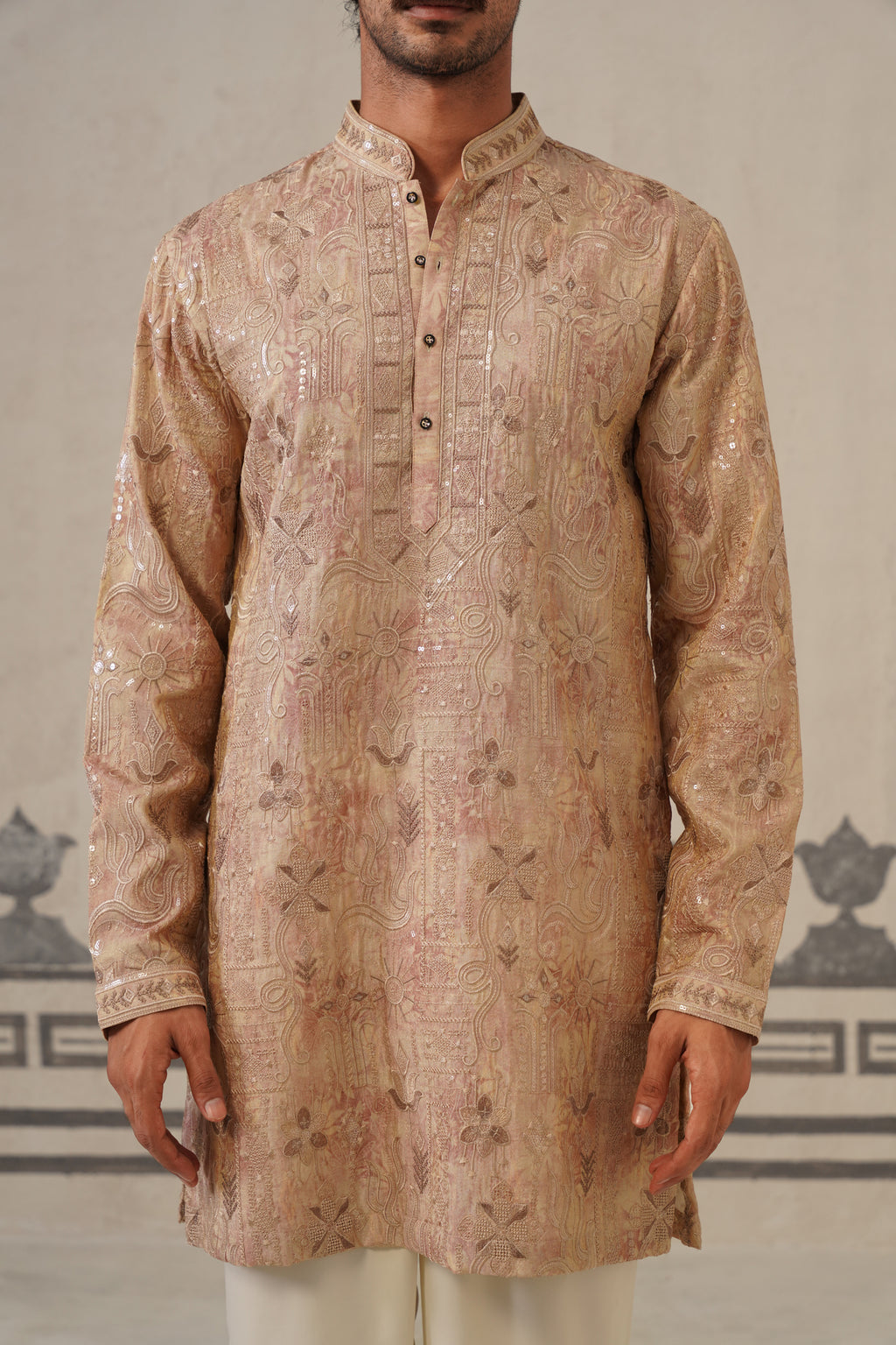 Onion Pink Jacquard Print Kurta Set
