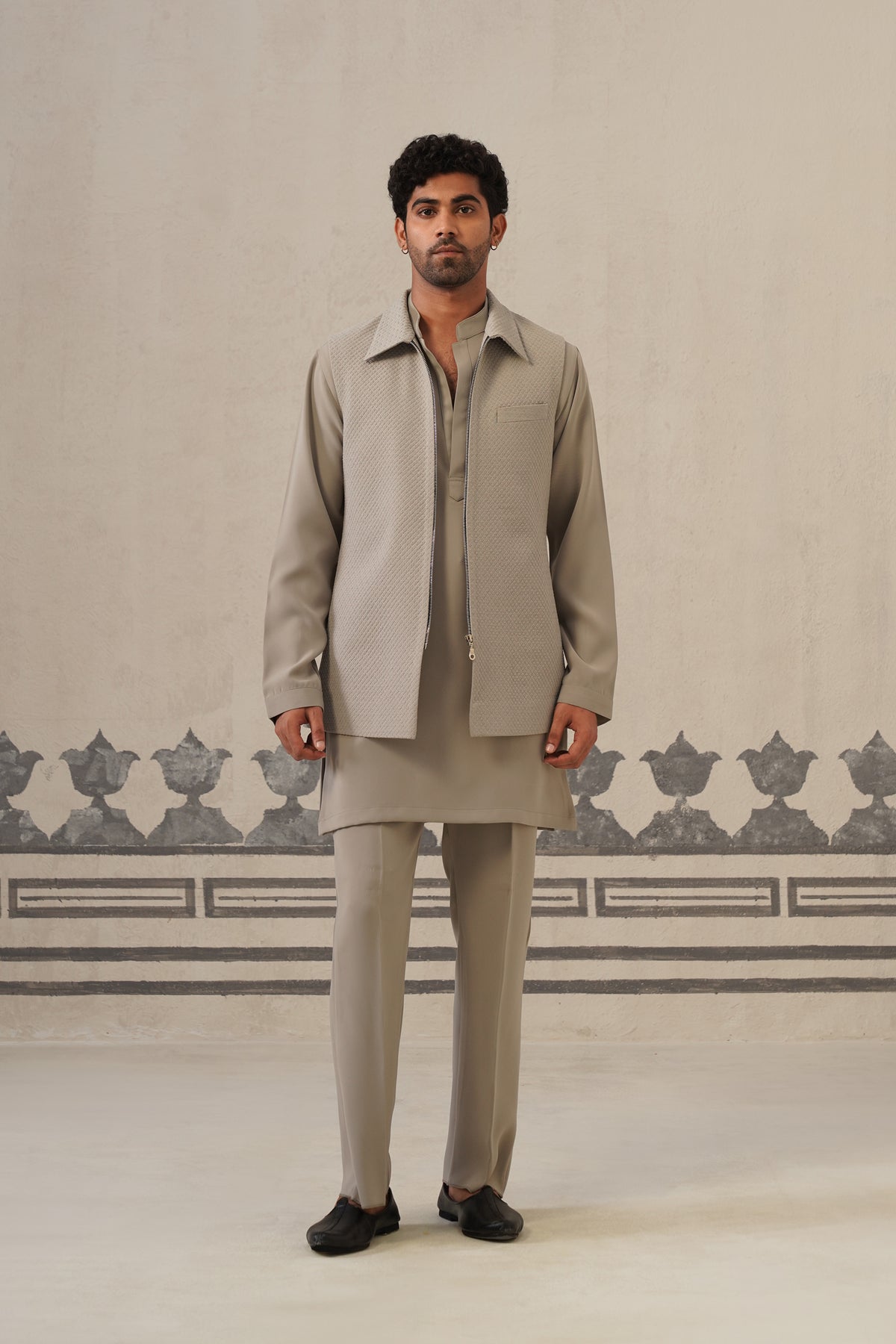 Solid Grey Japanese Jacket Set