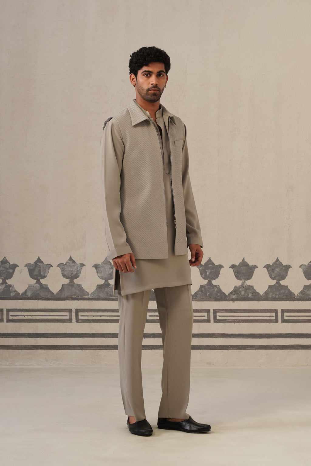 Solid Grey Japanese Jacket Set