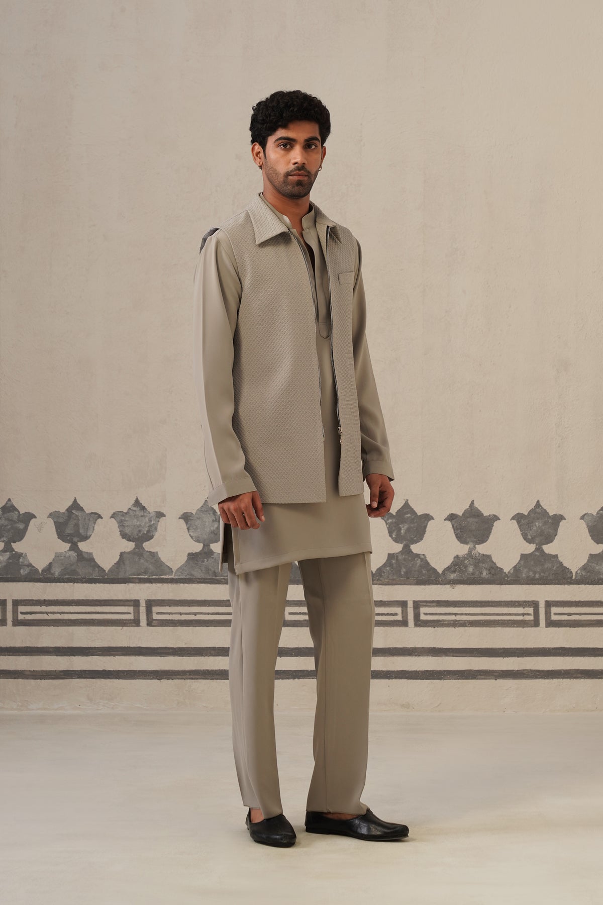 Solid Grey Japanese Jacket Set