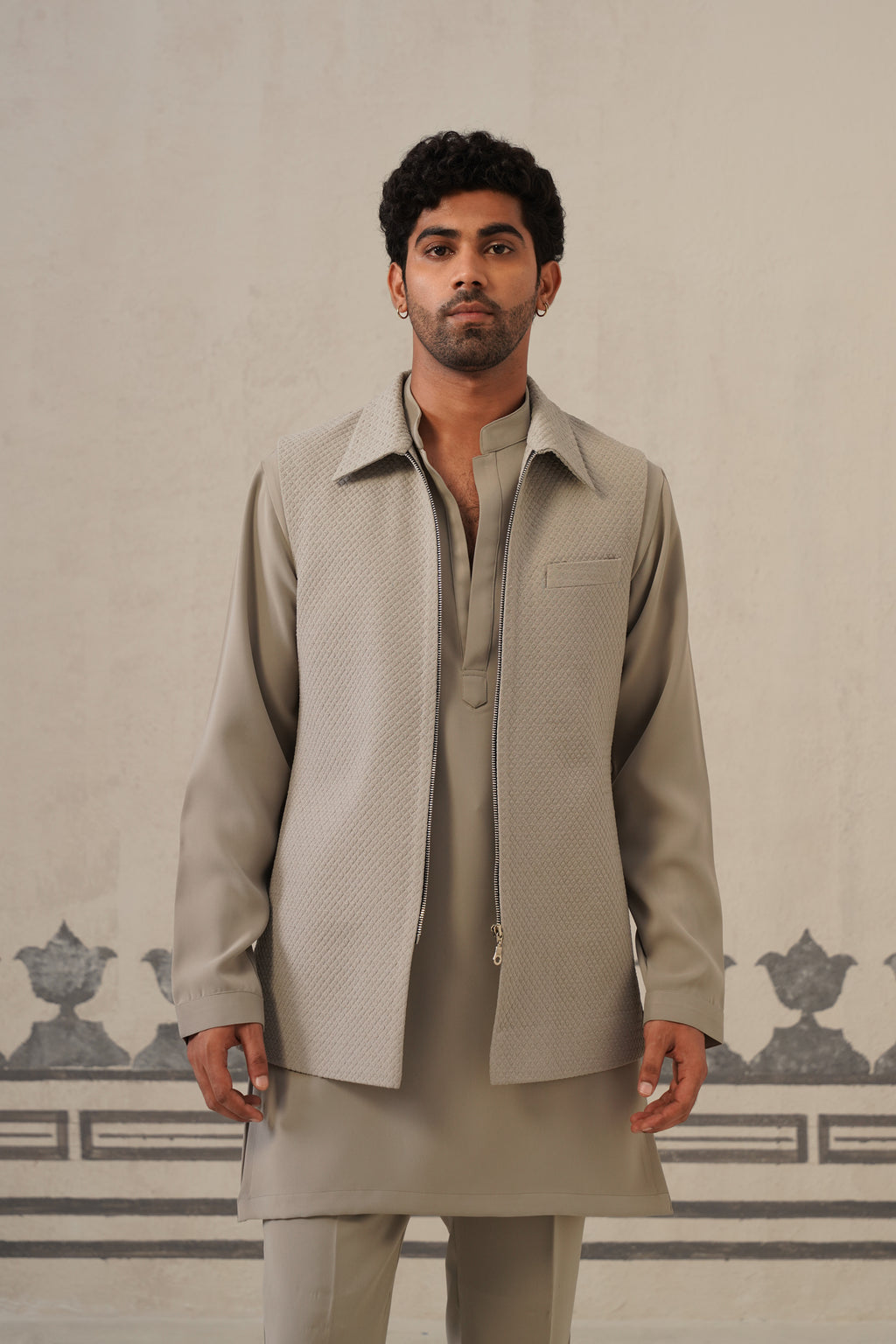 Solid Grey Japanese Jacket Set