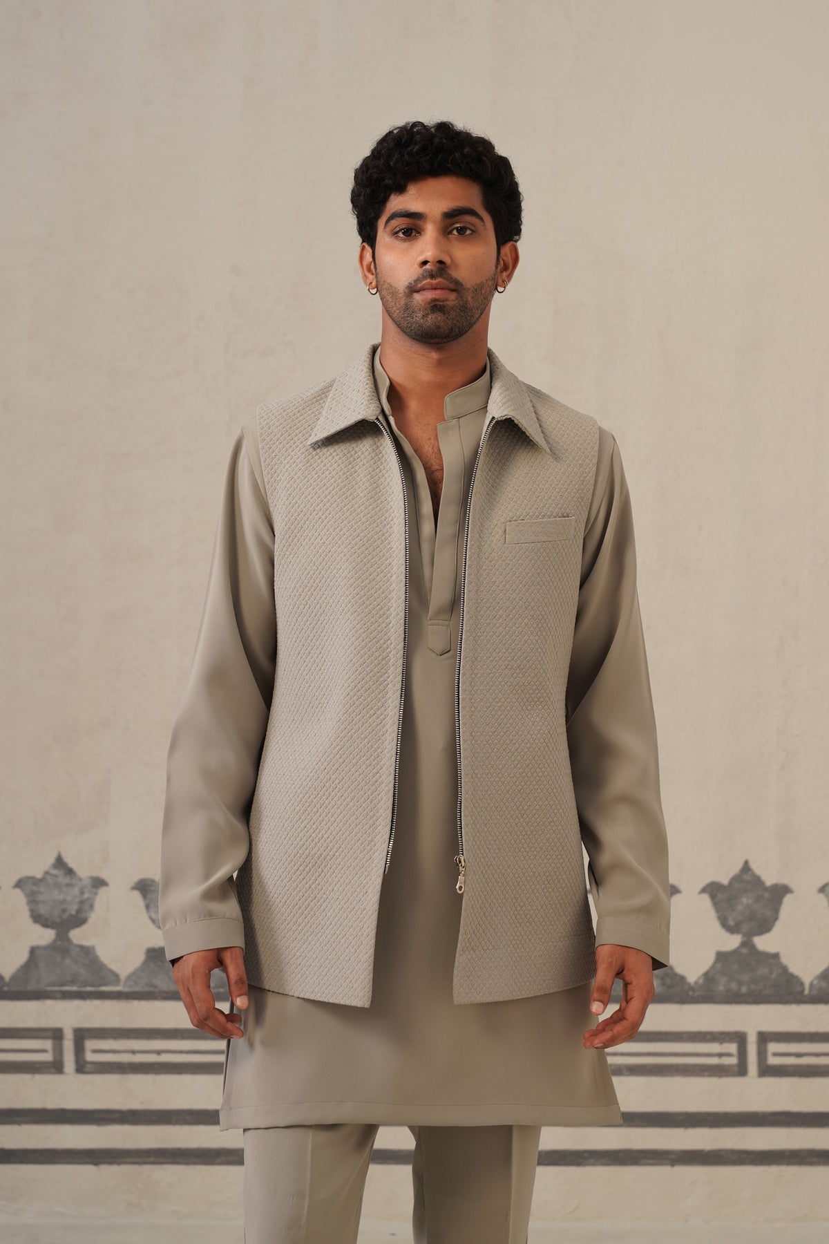 Solid Grey Japanese Jacket Set