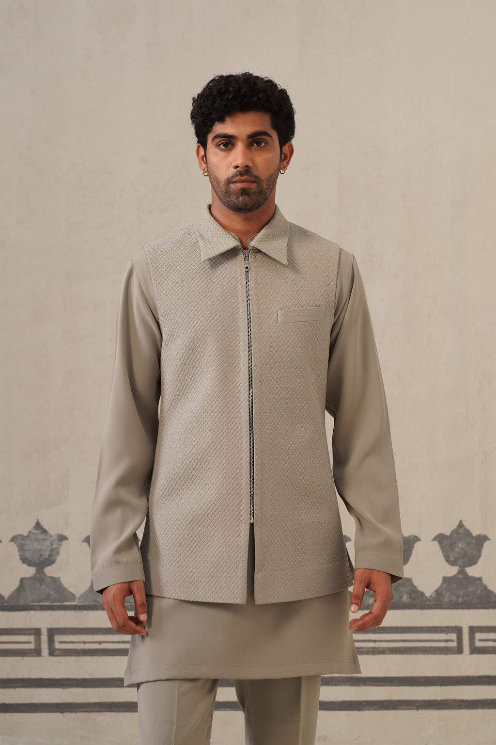 Solid Grey Japanese Jacket Set