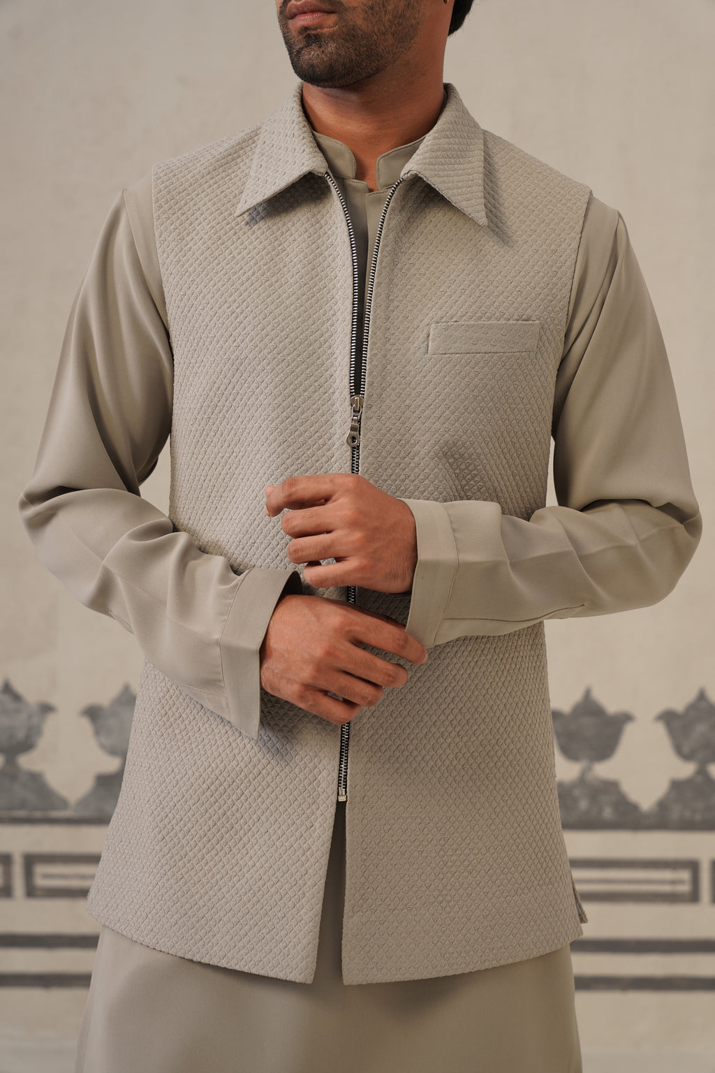 Solid Grey Japanese Jacket Set
