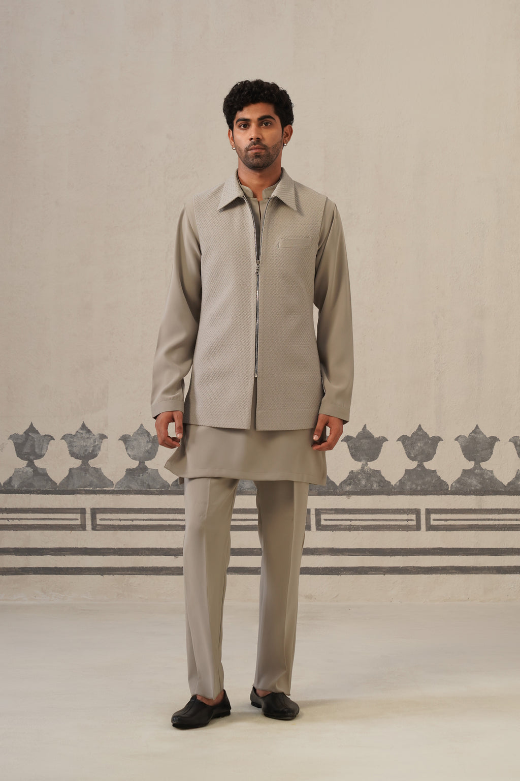 Solid Grey Japanese Jacket Set