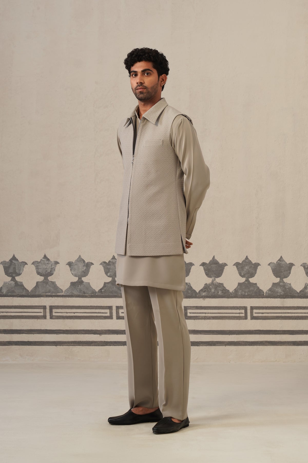Solid Grey Japanese Jacket Set