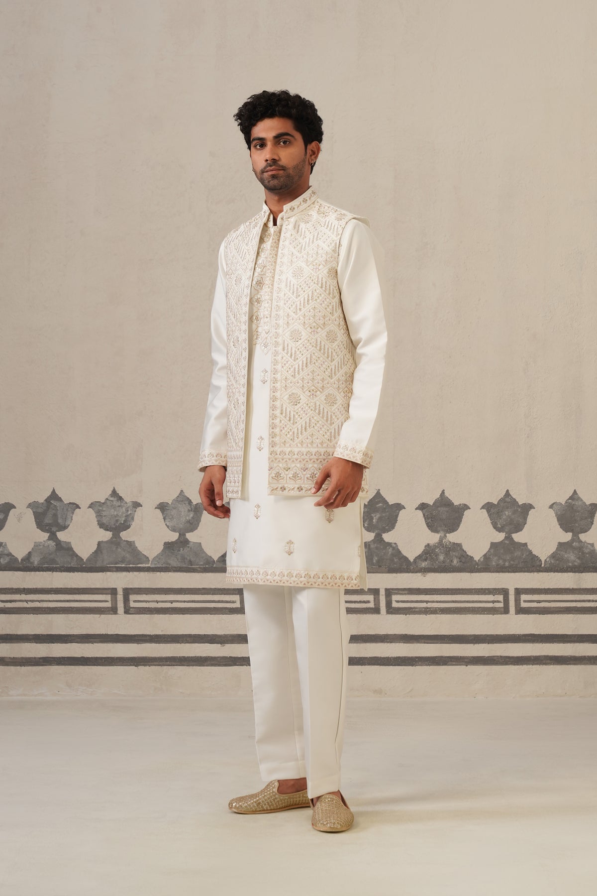 Ivory Embroidery Kurta Jacket Set