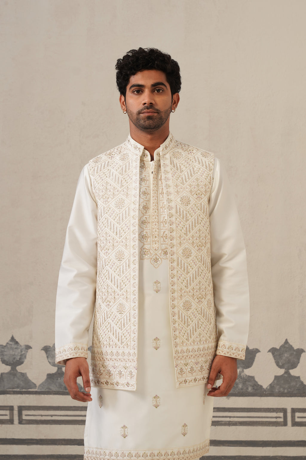 Ivory Embroidery Kurta Jacket Set