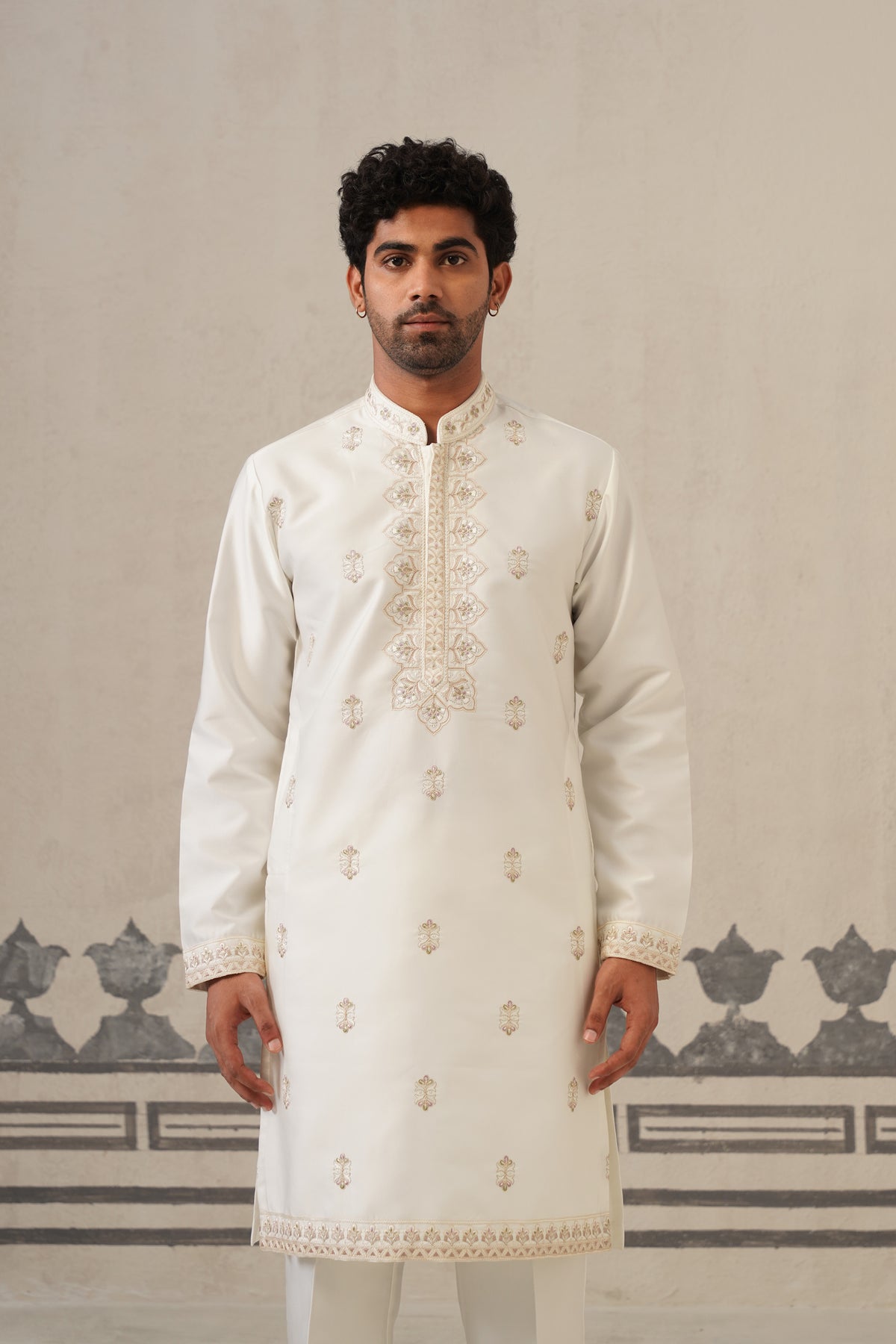 Ivory Embroidery Kurta Jacket Set