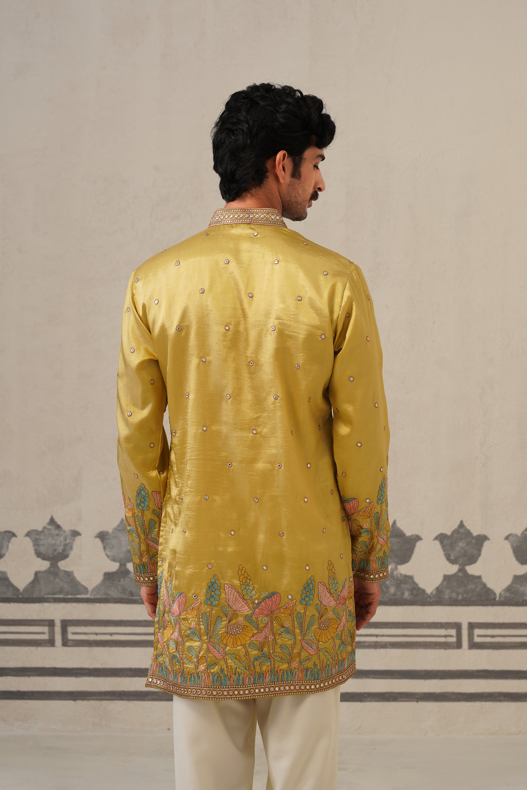 Mustard Floral V Neck Kurta Set