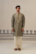 Olive Mirror Neckwork Kurta Set