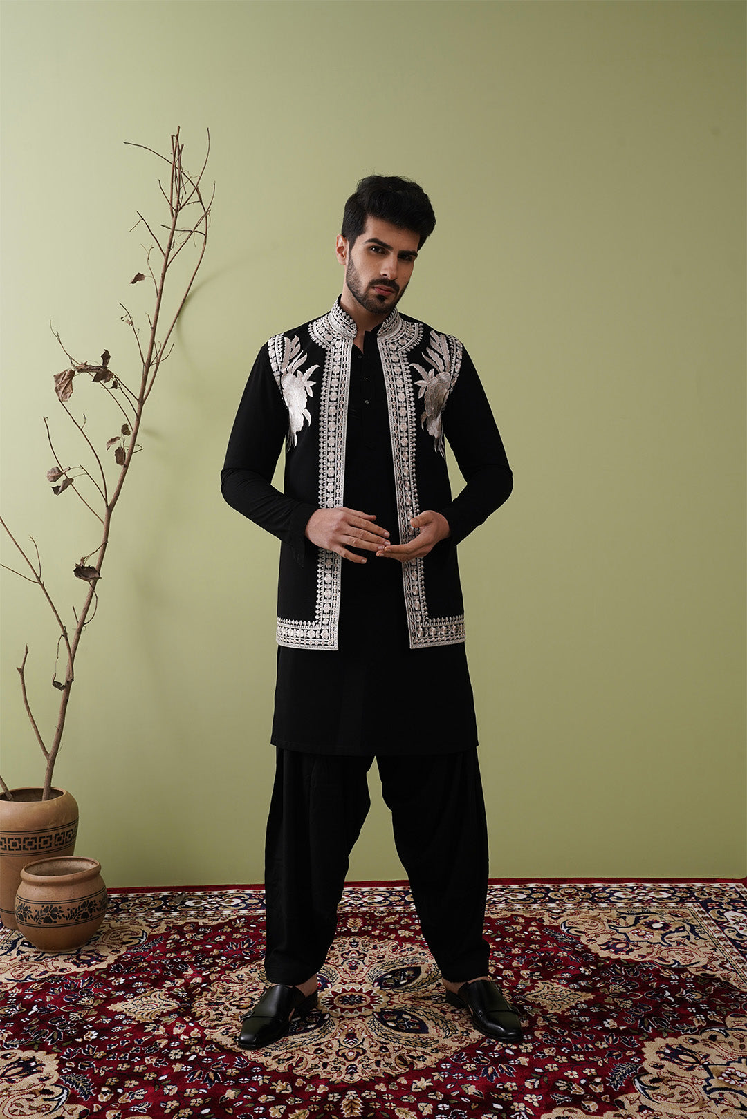 Black Threadwork Jacket Set - The Absolute House Of Design 