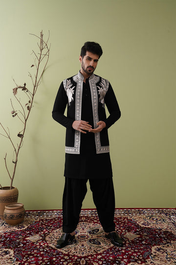 Black Threadwork Jacket Set - The Absolute House Of Design 